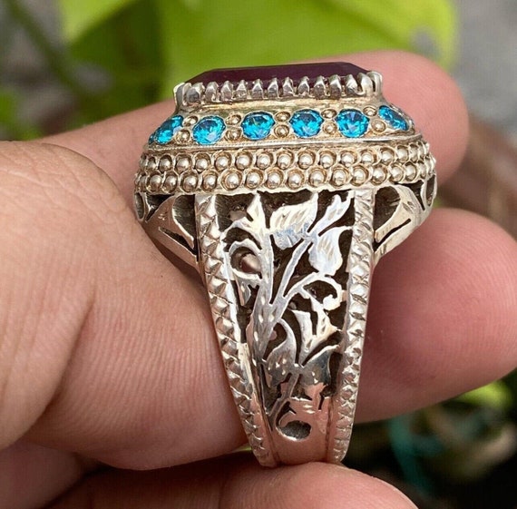 Top Quality African Ruby Stone Silver Ring Natura… - image 5