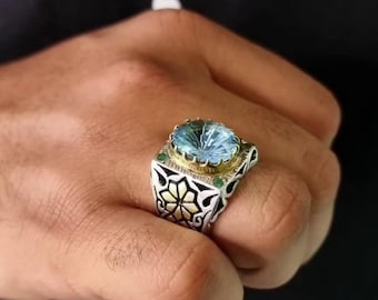 Natural Xmas Swiss Blue Topaz Ring 925 Sterling Silver - Natural Topaz Gemstone - Handmade Holiday Gift Jewelry Christmas New Year Gift