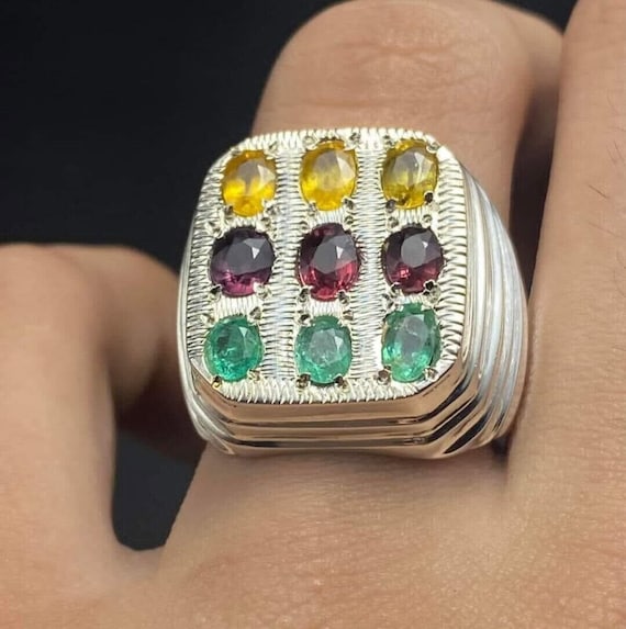 Three Zambian Emerald Three Ruby Stone Three Yell… - image 3