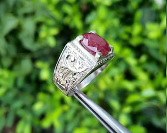 Natural Mens Ruby Ring Real Ruby Stone Ring Unheated Untreated Ruby Ring Genuine Ruby Ring for Mens in 925 Sterling Silver Yaqoot Stone Ring