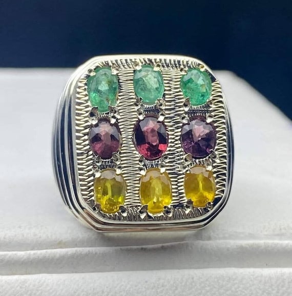 Three Zambian Emerald Three Ruby Stone Three Yell… - image 1