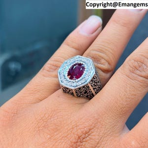 Original Burmese Red Ruby Ring Set in 925 Sterling Silver – Natural Untreated Ruby Mens Gemstone Silver Ring Yaqoot Mens Ring