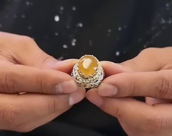 Original Xmas African Yellow Sapphire Pukhraj Ring 925 Sterling Silver - Natural Yellow Sapphire Gift - Handmade Holiday Jewelry Xmas Gift