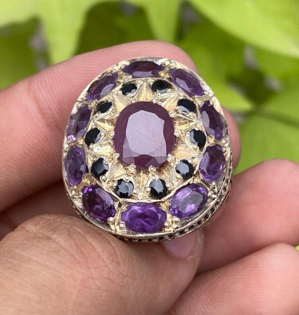 Original Ruby Amethyst Sapphire Multigemstone Ring for Mens Real Top ...