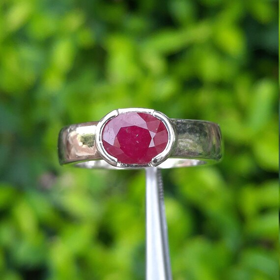 Mens Natural Ruby Stone Ring Real Mens Ruby Ring … - image 2