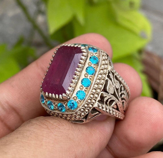Top Quality African Ruby Stone Silver Ring Natura… - image 4