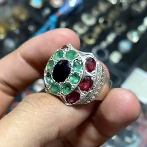 Natural Emerald Ruby Sapphire Fine Ring Emerald Sapphire Fashion Ring Ruby Stone