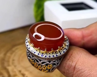 Beautiful Original Yemeni Natural Agate Ring 925 Sterling Silver Handmade Yemen Aqeeq Gift - Healing Stone Holiday Jewelry Shia Ring
