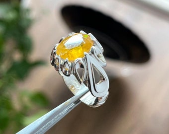 Natural African Yellow Sapphire Pukhraj Stone Silver Ring real Sapphire Ring Men