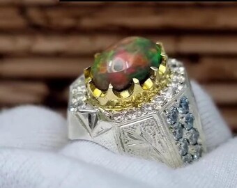 Natural Black Opal Ring New Year Gift 925 Sterling Silver Handmade Ethiopian Opal Jewelry for Him Her - Handmade Elegant Gift