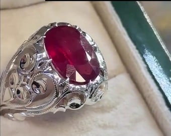 素敵なクリスマスギフト オーバル型ビルマ産レッドルビーリング 925スターリングシルバー - 彼女への天然非加熱宝石リング