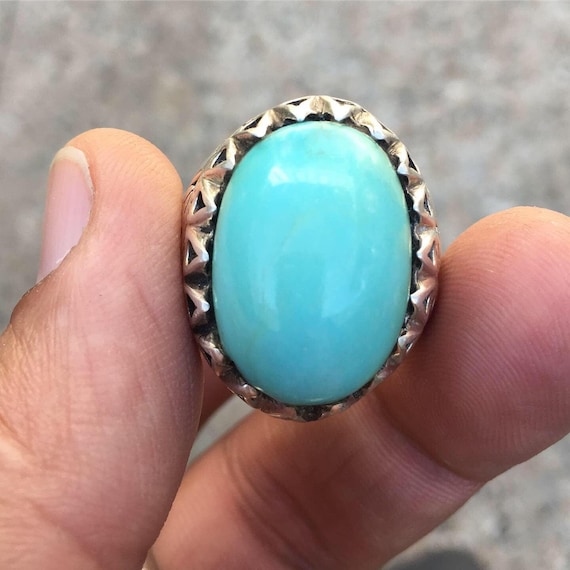 Light Bluish Color Natural Neeshapuri Feroza Turquoise Stone Sterling  Silver Ring Valentine Gift Feroza Turquoise Ring Real Feroza Ring Mens