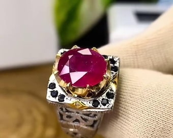 Beautiful Natural African Red Ruby Ring 925 Sterling Silver - Original Ruby Gemstone - Unheated Ruby from Africa Xmas Gift Ruby Ring Yaqoot