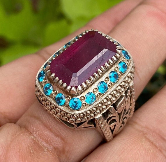 Top Quality African Ruby Stone Silver Ring Natura… - image 3