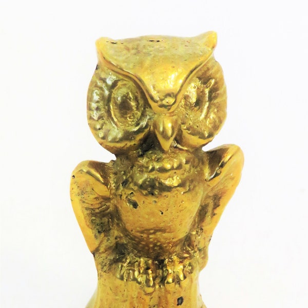 Solid Brass Owl Figurine Brass Owl Paperweight 3" Tall x 1 1/2" Wide Great Small Statue for Owl Lovers Brass Animal Collection