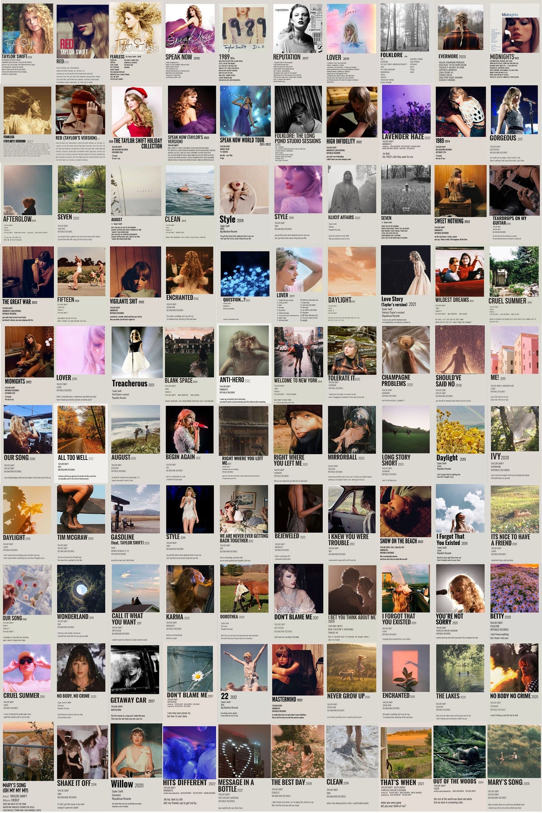 100 PCS Taylor Swift Album Covers Wall Poster Kit 4x6 Inch - Etsy