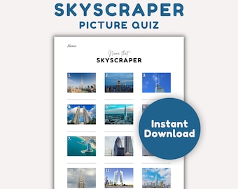 Quiz sur les photos de gratte-ciel : jeu-questionnaire imprimable (téléchargement instantané)