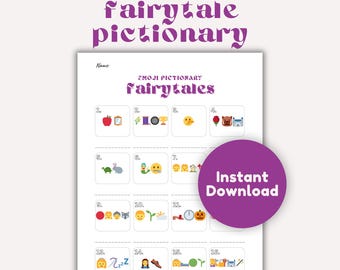 Fairytale Emoji Pictionary, Emoji Pictionary, Printable Party Game, Emoji Quiz - Instant Download