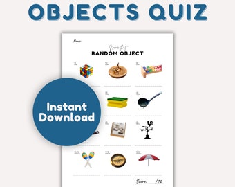Fun Printable Picture Quiz, Guess The Object Game - Instant Download