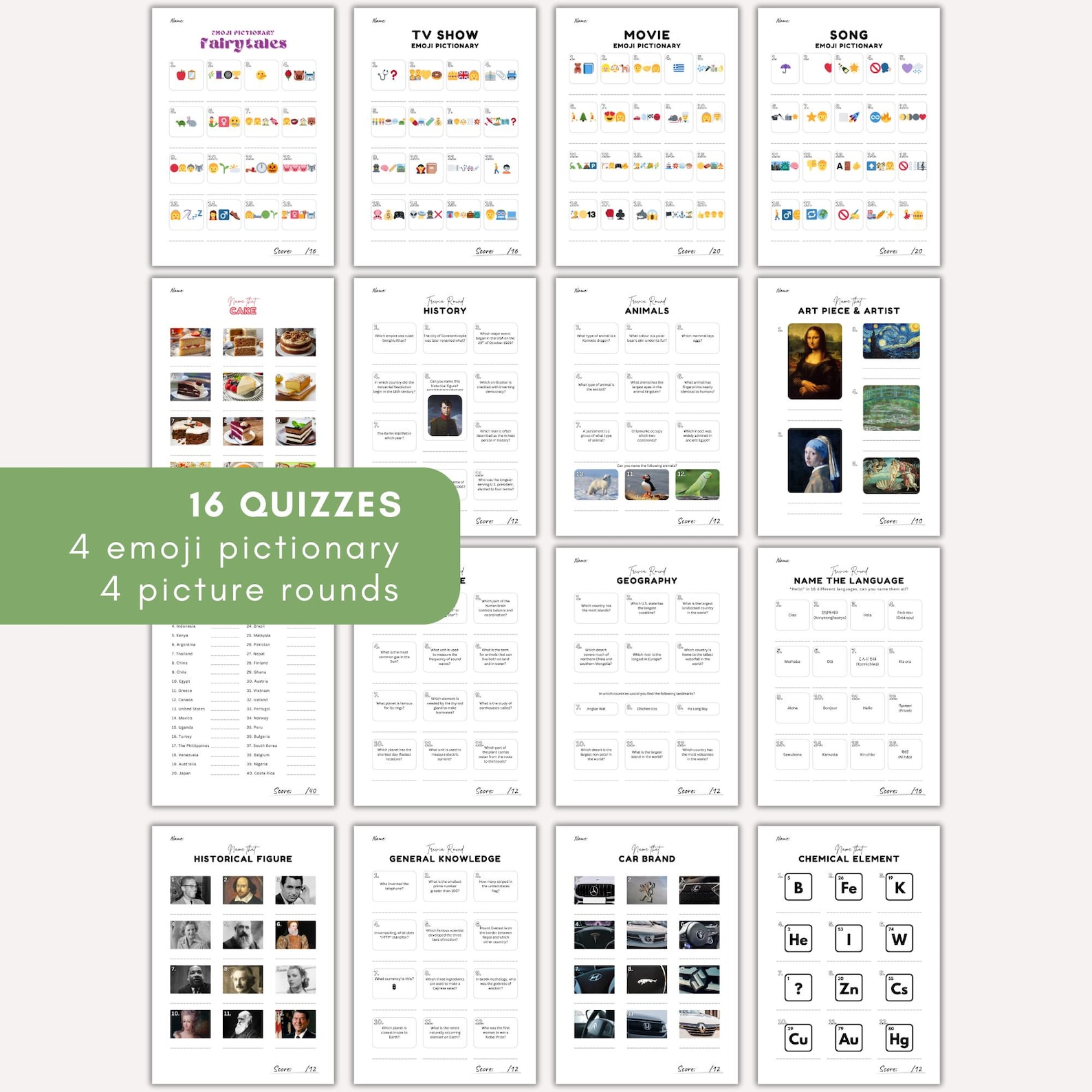 Printable Trivia Quiz Bundle: Family & Party Games (instant Download ...