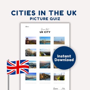 UK Cities, Landmarks Quiz, Picture Quizzes, Pub Quiz, Fun Trivia, Printable Quiz, Instant Download Quizzes.