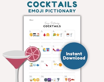 Cocktail Emoji Pictionary Game | Printable Cocktail Party Game | Fun Emoji Quiz for Adults | Digital Download | Instant PDF