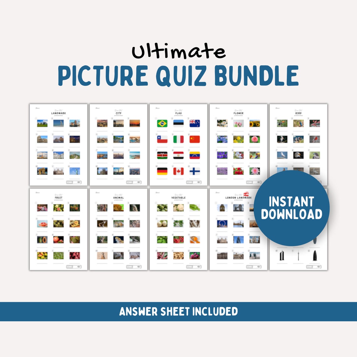 Fun Picture Quiz Bundle, Printable Party Game, Picture Round for Pub ...