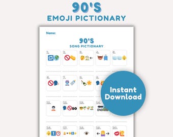 90&#39;s Music Emoji Pictionary Game, Printable 90&#39;s Hits Emoji Quiz, Fun 90&#39;s Music Party Game, 90&#39;s Trivia Game - Digital Download