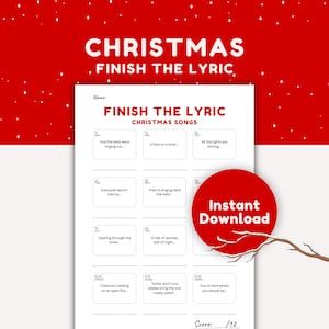 Christmas Finish the Lyric Game, Holiday Party Games, Printable Christmas Games - Festive Party Activity for All Ages