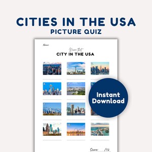 City in the USA Picture Quiz, Pub Quiz Picture Round, Landmarks Quiz - Instant Download Quiz Questions