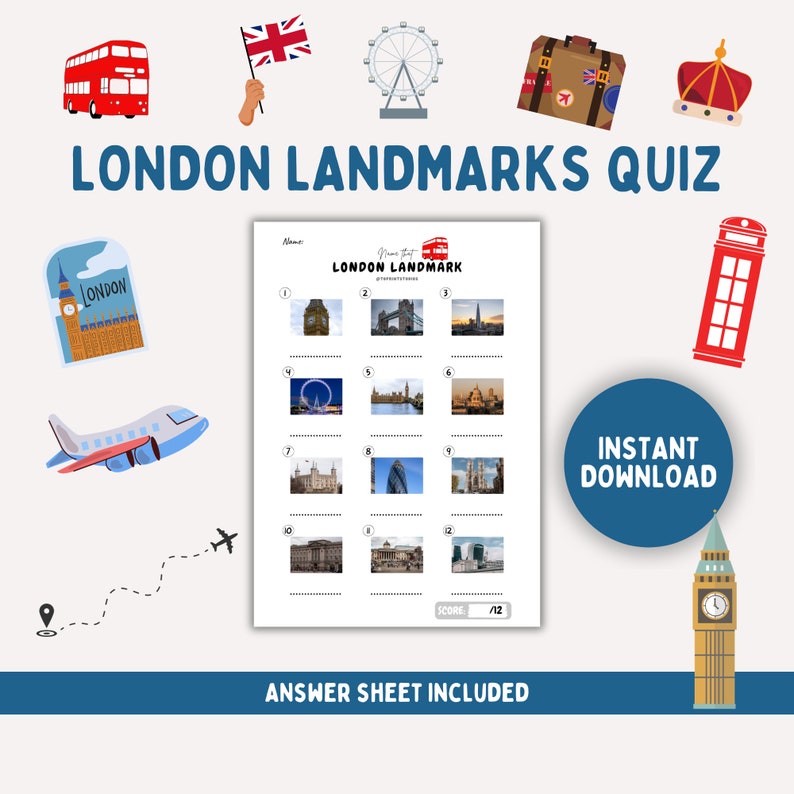 London Landmarks Picture Quiz: Printable Pub Quiz (instant Download) - Etsy