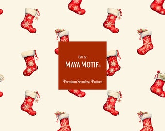 Premium Christmas Stocking - Traditional Seamless pattern - Repeating patterns for paper crafts, stationary, and commercial branding