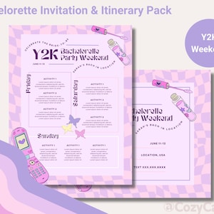 Y2K Bachelorette Weekend Invitation & Itinerary Pack INSTANT DOWNLOAD 2000s Nostalgia Hens Night Invite Bridal Party Girls Trip Wedding DIY
