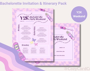 Y2K Bachelorette Weekend Invitation & Itinerary Pack INSTANT DOWNLOAD 2000s Nostalgia Hens Night Invite Bridal Party Girls Trip Wedding DIY