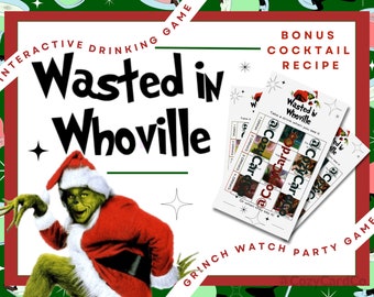 Wasted In Whoville - The Grinch Themed Christmas Party Drinking Game Grinch Christmas Party Invite & Cocktail Adult Christmas Party Games