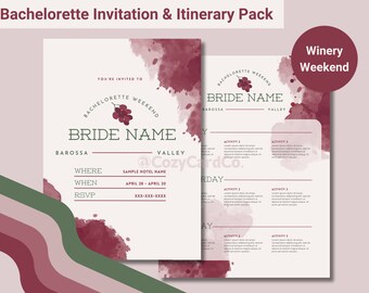 Modern Winery Weekend Bachelorette Invitation & Itinerary Pack INSTANT DOWNLOAD Hens Night Bridal Party Wine Tasting Wedding Girls Trip DIY
