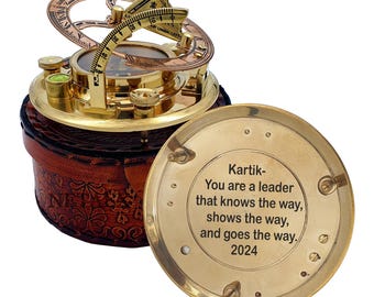 Brújula de reloj de sol de latón personalizada, regalo de aniversario estilo steampunk