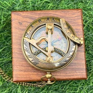 Personalized Brass Sundial Compass: Engraved Working Compass
