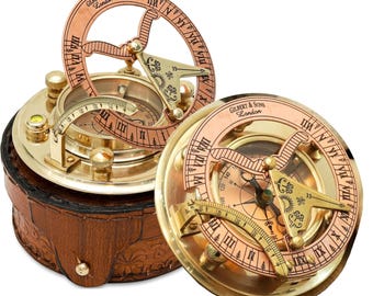 Brújula de reloj de sol de latón personalizada, regalo náutico grabado