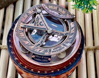 Personalized Antique Brass Sundial Compass: Engraved Nautical Gift