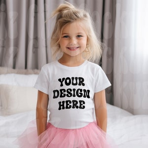 White T-Shirt Mockup Model | Toddler Girl TShirt Mock up | Childs Shirt | Trendy Kids Tee Mockup | Bella Canvas | Nature Cute Girl Mockup