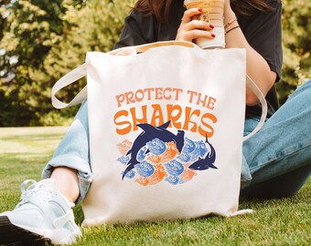 Protect the Sharks Tote Bag for Marine Biologist Gift, Beach Bag for Shark Protection and Ocean Conservation, Summer Tote Bag, Shark Bag.