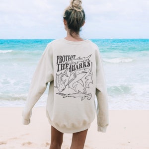 Oversized Crewneck Sweatshirt for Shark Lovers and Marine Biologists, Protect the Sharks Sweatshirt, Crewneck with Different Shark Species.