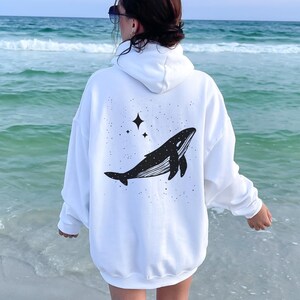 Unisex Whale Hoodie with Back Graphic for Ocean Conservation and Marine Life Protection, Save the Whales Sweatshirt, Gift for Whales Lovers.