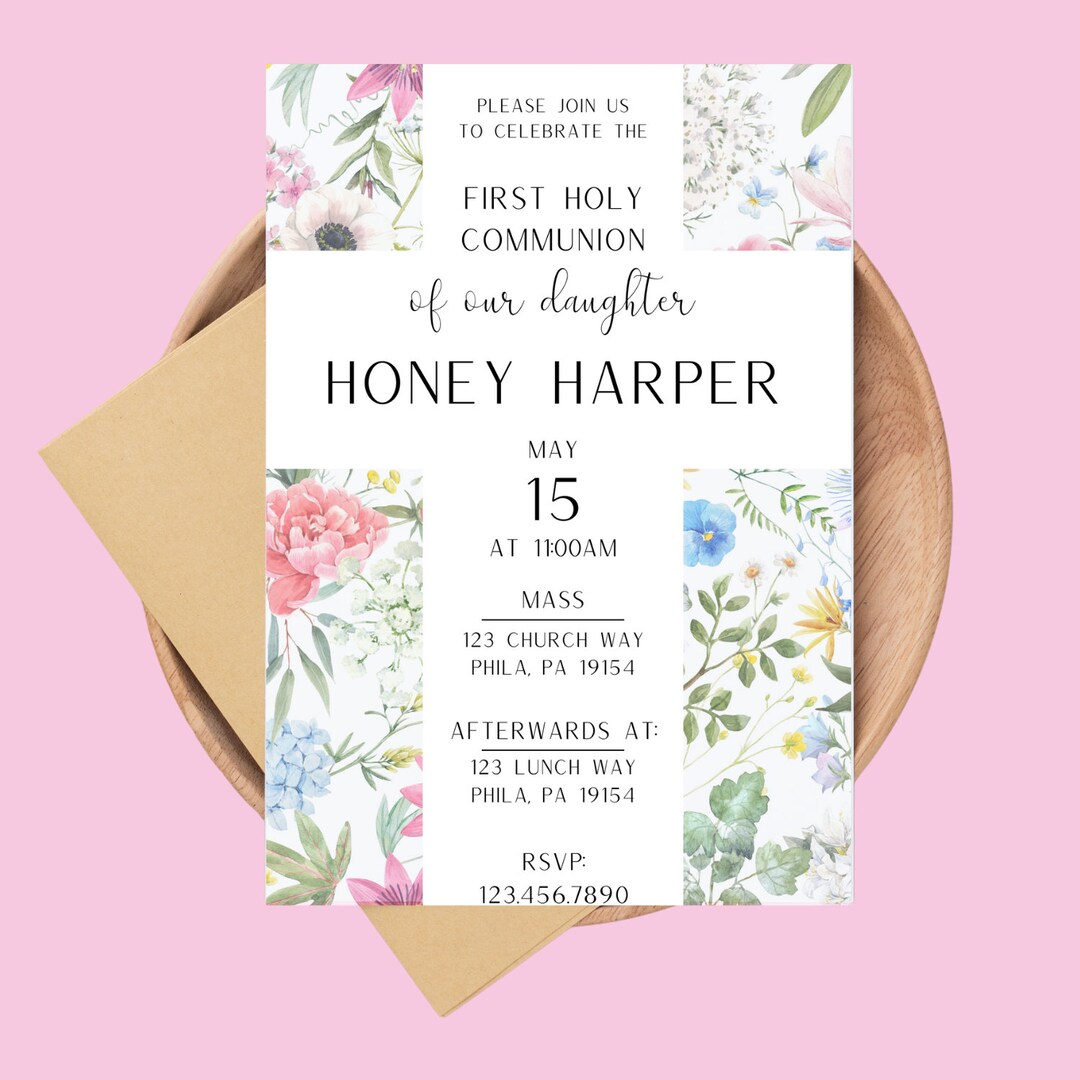 First Holy Communion Communion Invitation Communion Floral Communion ...
