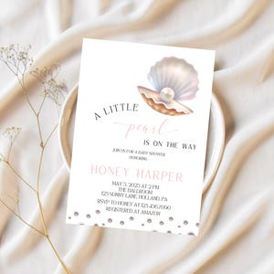 A Little Pearl Baby Shower Invitation, Pearl Themed Invite, Personalized Baby Shower, Elegant Celebration, New Baby