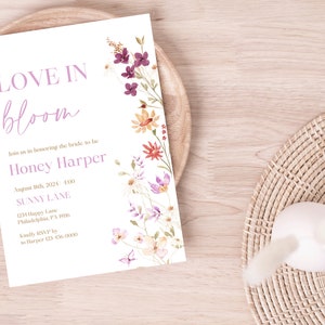 Faire-part de douche nuptiale amour en fleurs, création florale, invitation personnalisée, carte de douche nuptiale, shower de mariage, invitation de la mariée