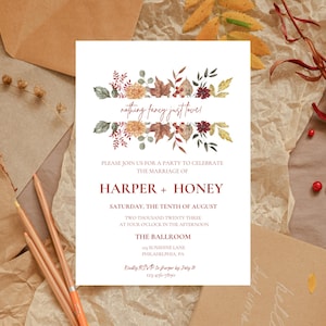 Wedding Invitation, Nothing Fancy Just Love, Floral Design, Fall Wedding Card, Elegant Invitation, Romantic Invite
