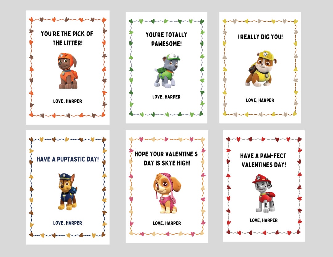 Paw Patrol Valentines Day Card Kids Party Card Cute Cartoon Card Paw ...