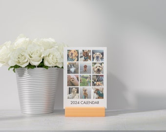 2024 Custom Photo Desk Calendar with Wood Stand | Easel Calendar | Desk Calendar | Christmas Gift | Office Decor | Coworker Gift